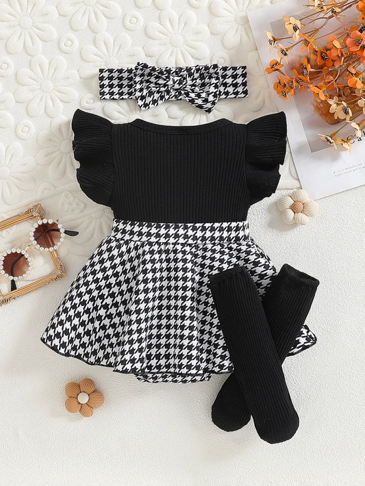 Summer Dress Baby Girl Checked Pattern Black