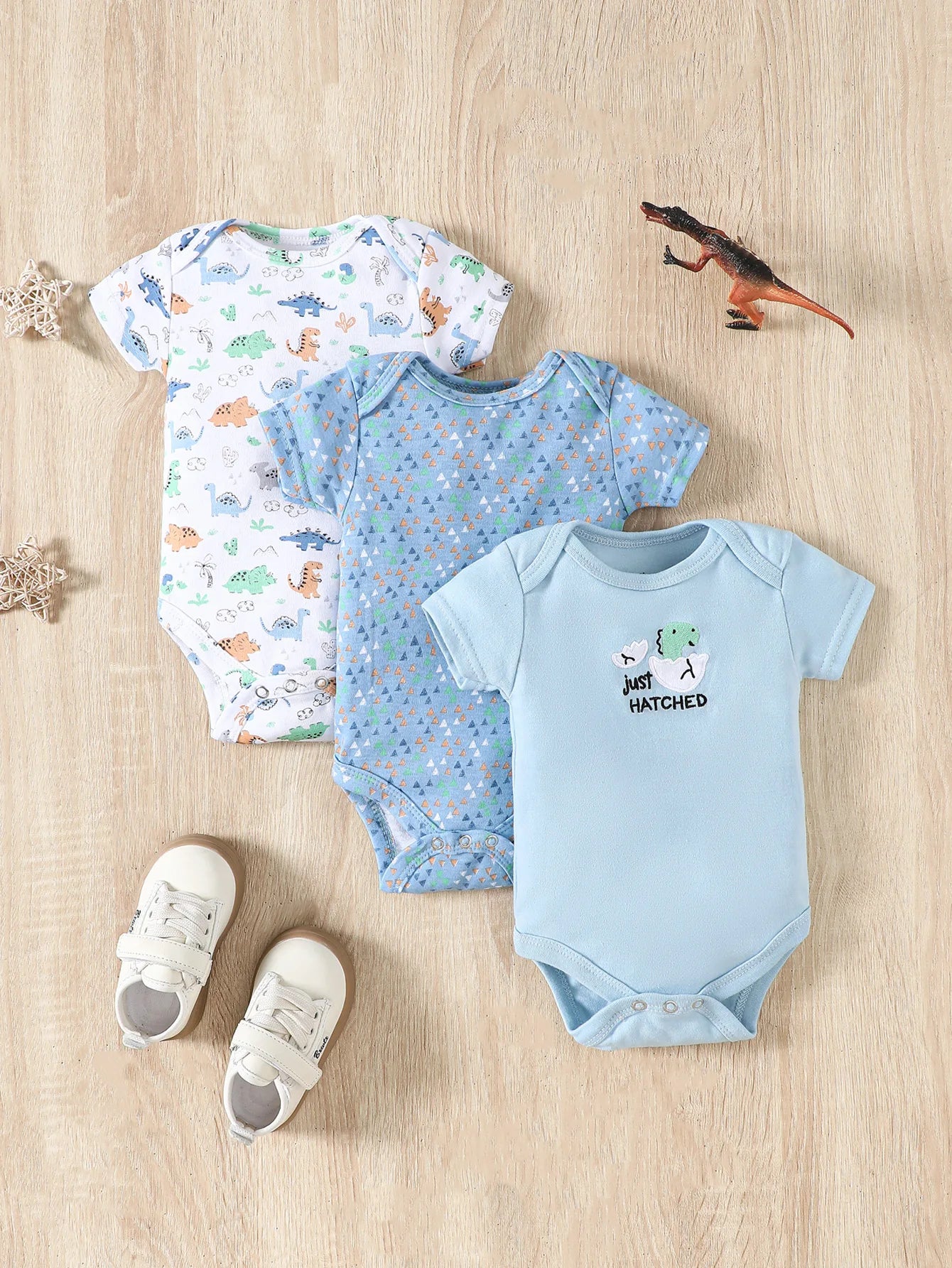 3 Piece Baby Romper Set Short Sleeve Summer Outfit