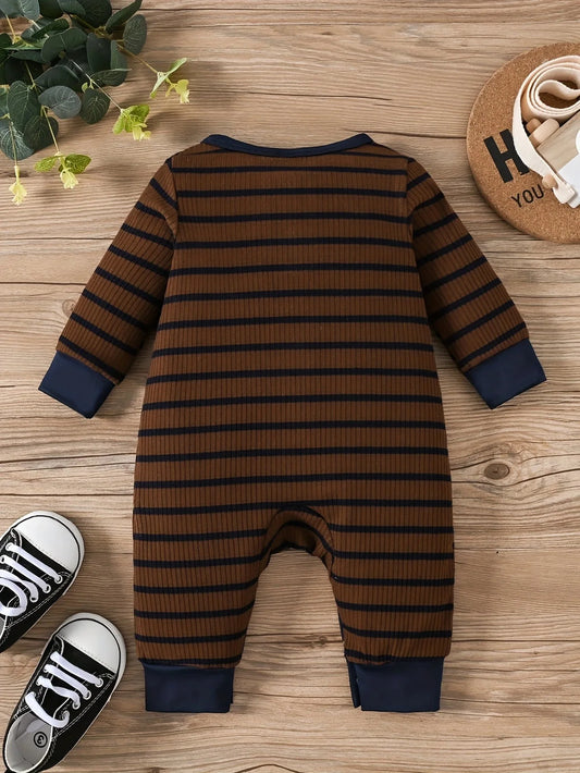 Baby Jumpsuit Spring & Fall Striped Blue Long Sleeves
