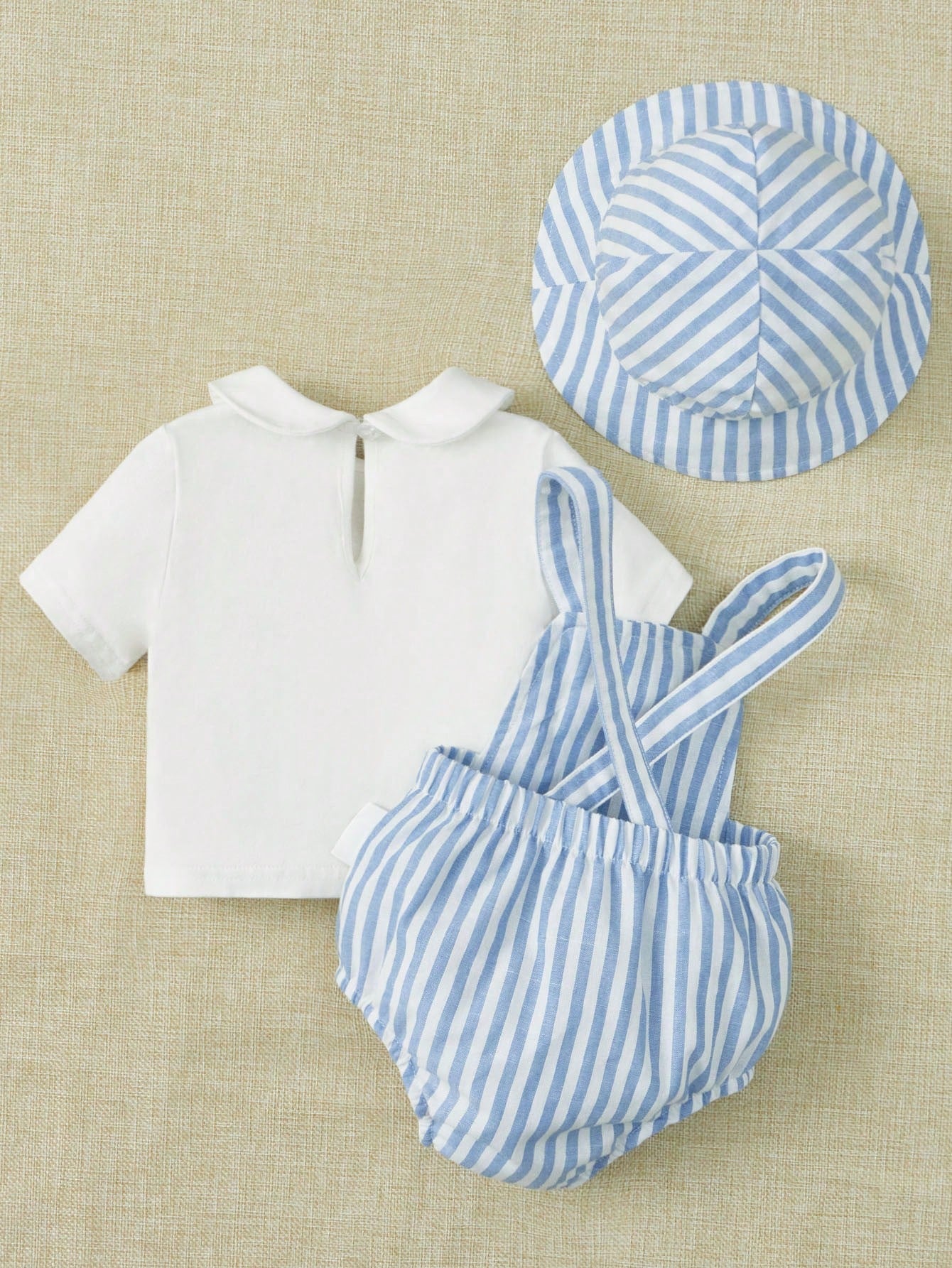 Boys Summer 3 Piece Set – Striped Overalls 