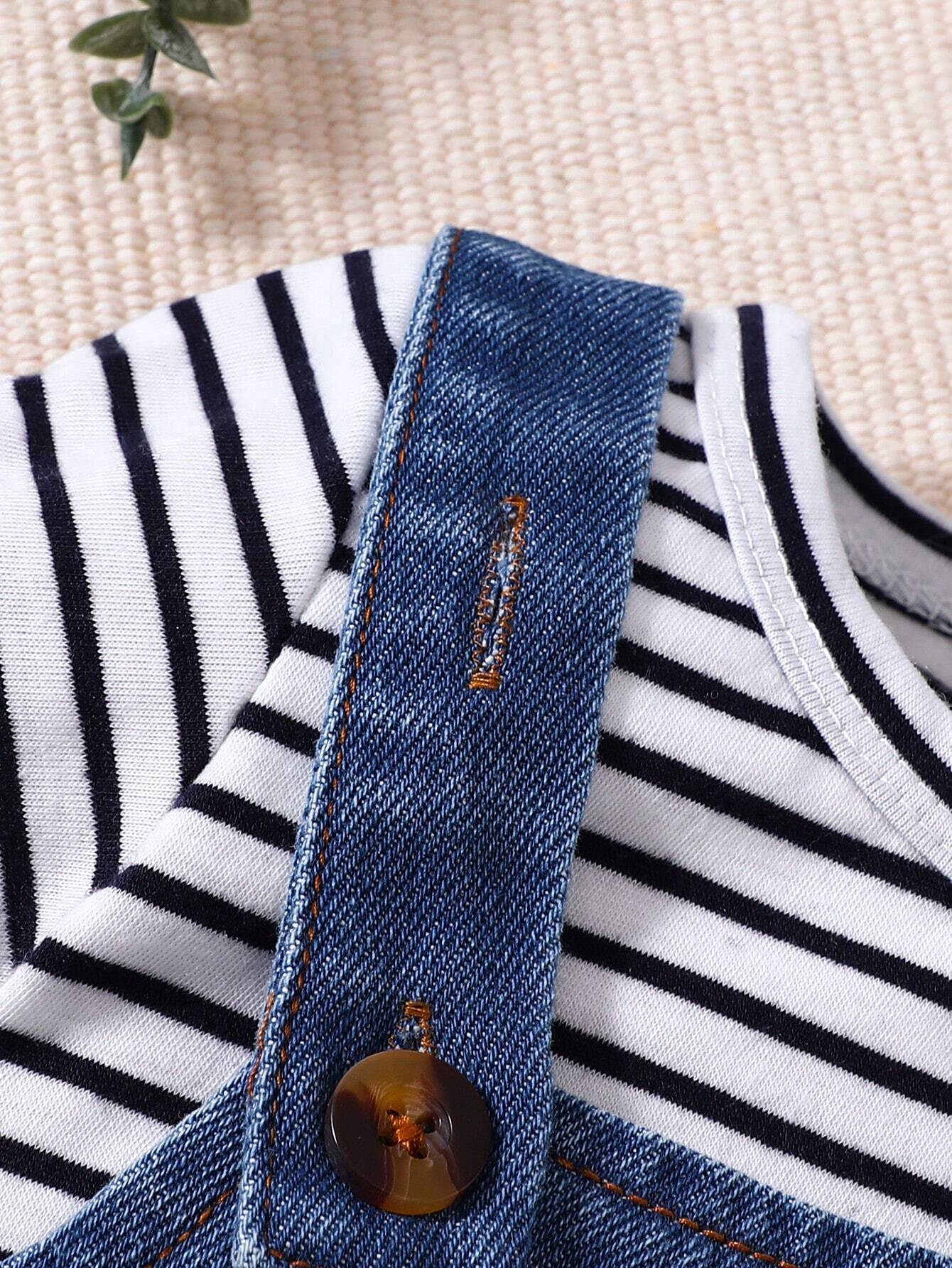 Baby Boys Summer Set – Striped T-shirt &amp; Plush Bear Suspender Shorts 