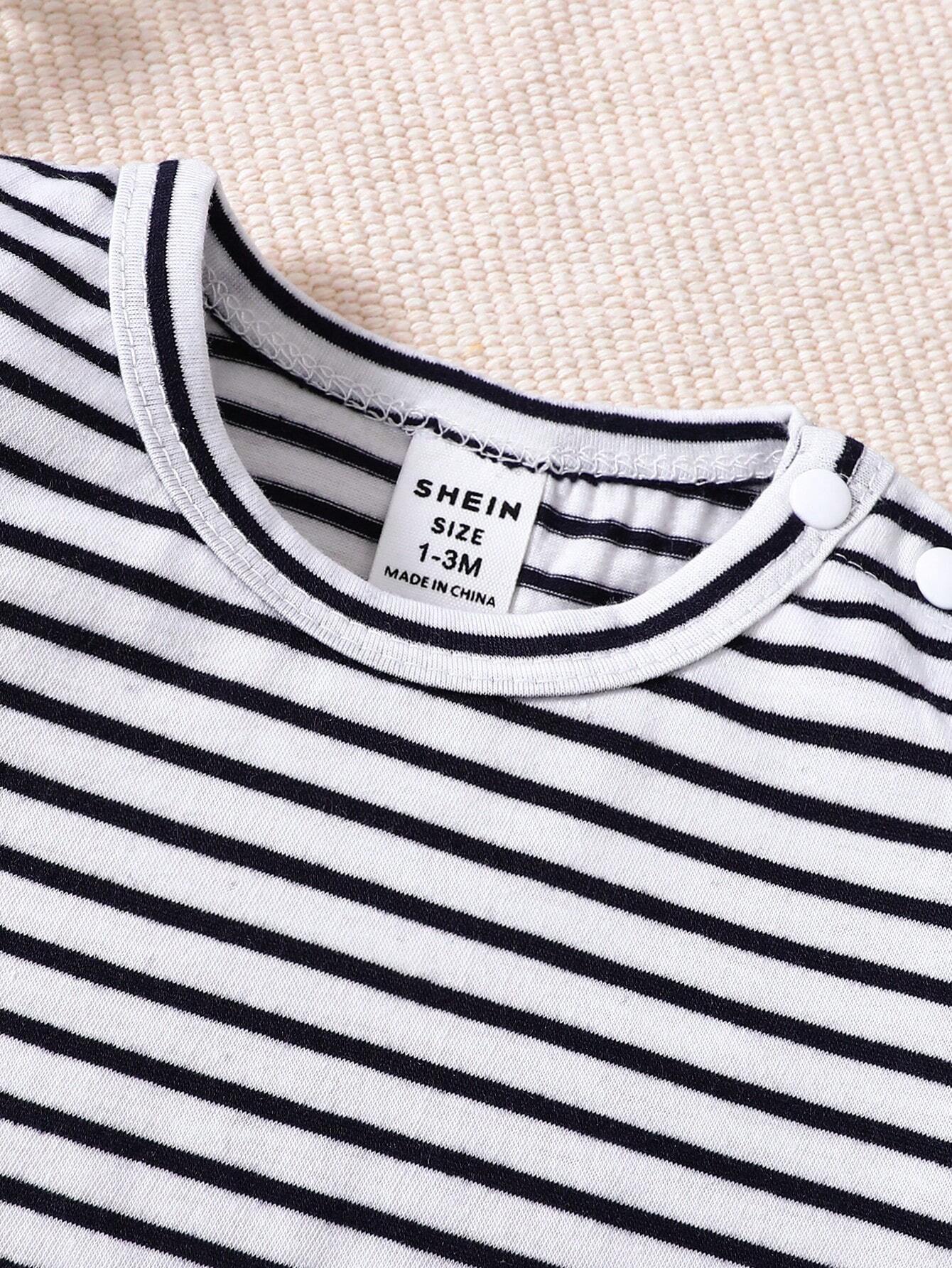 Baby Boys Summer Set – Striped T-shirt &amp; Plush Bear Suspender Shorts 