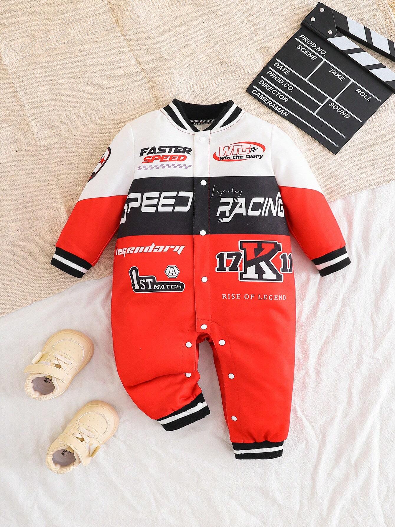 Cool Baby Romper – Race Car Print &amp; Sweatshirt Look 