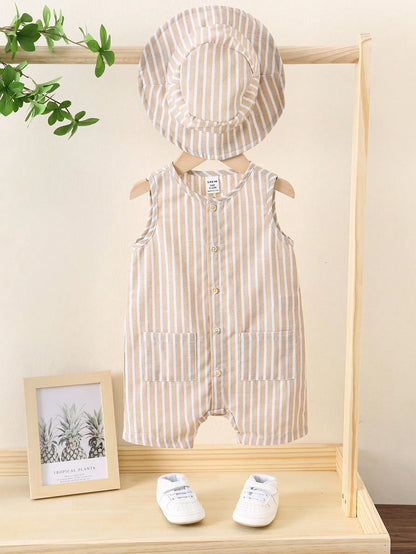 Baby Boy Summer Set – Romper &amp; Bucket Hat 