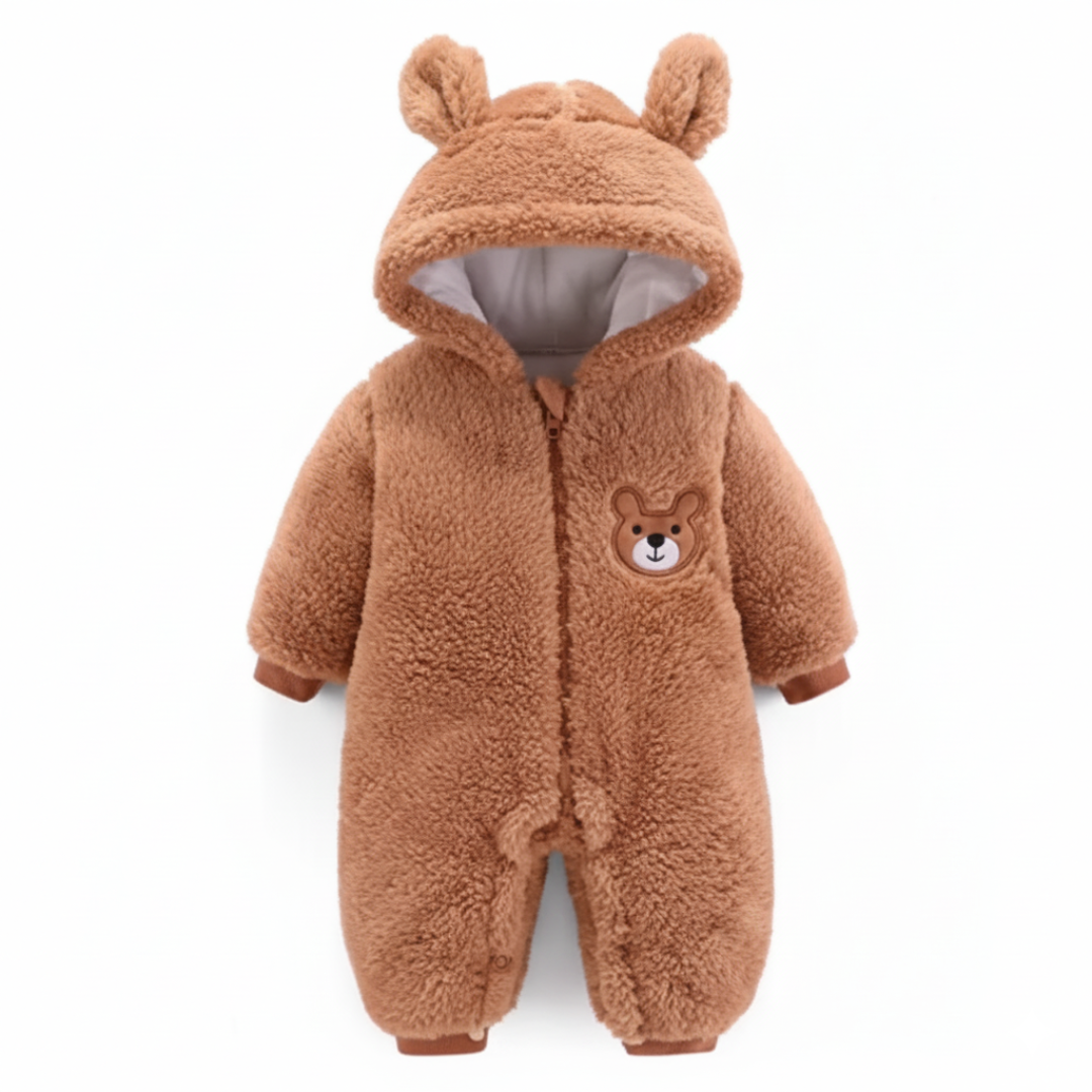 Plush Bear Baby Romper with Hood