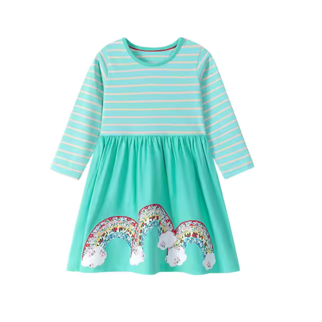 Elegant Dress with Rainbow Print