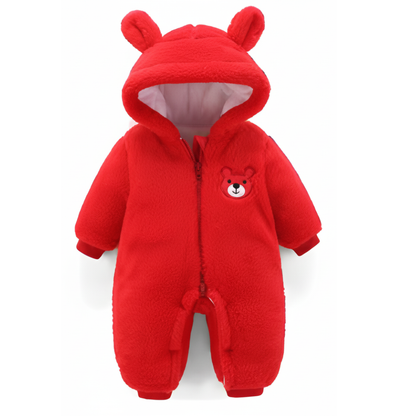 Plush Bear Baby Romper with Hood