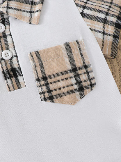 Baby Jumpsuit Summer Checked Pattern Short Sleeves 