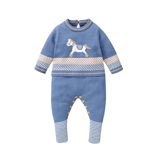 Knitted Baby Romper Long Sleeve - Autumn &amp; Winter Blue 