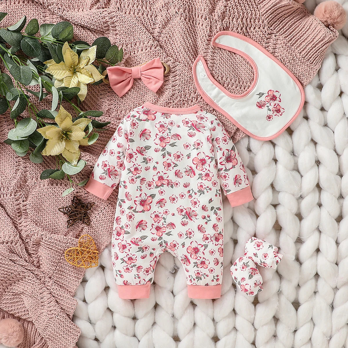Baby Girl Jumpsuit Set Floral Print Long Sleeve 
