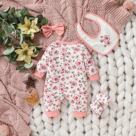 Baby Girl Jumpsuit Set Floral Print Long Sleeve 