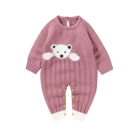 Knitted Romper with Cartoon Bear