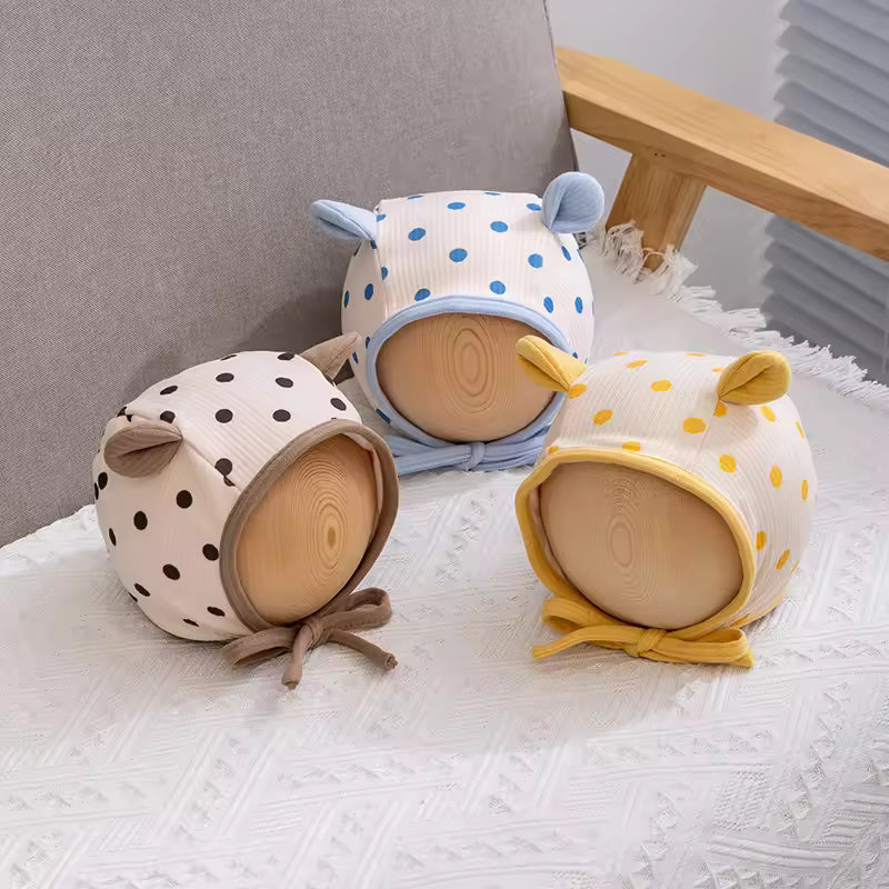 Baby winter hat with ears and polka dot print