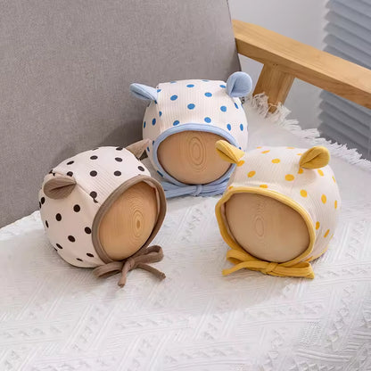 Baby winter hat with ears and polka dot print