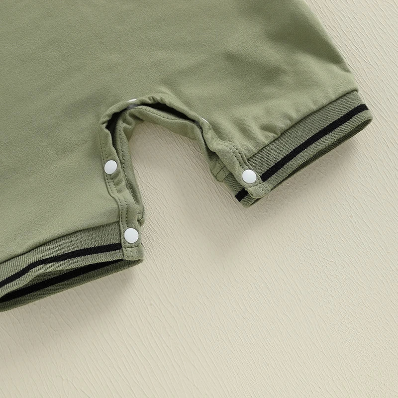 Romper Summer Dinosaur Print Short Sleeves Button Closure 