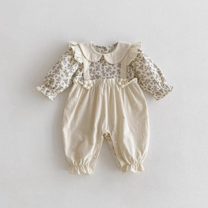 Baby Girl Floral Romper Beige