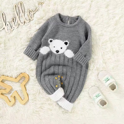Knitted Romper with Cartoon Bear