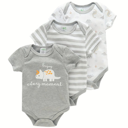 3 Piece Baby Romper Set Short Sleeve Summer Outfit
