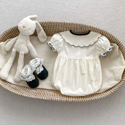 Baby Girls Summer Romper – Embroidered Lapel 