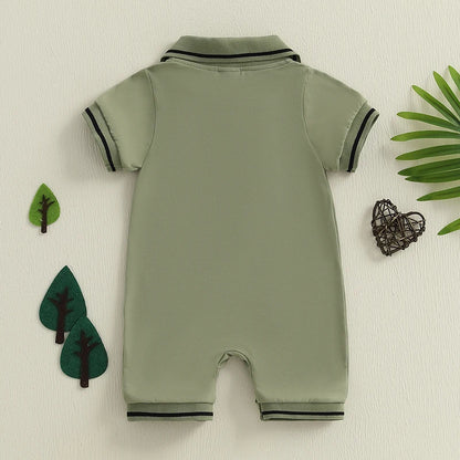 Romper Summer Dinosaur Print Short Sleeves Button Closure 