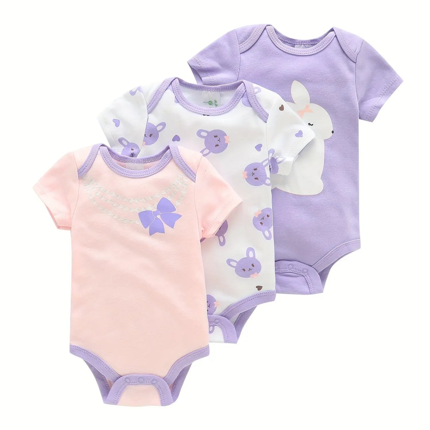 3 Piece Baby Romper Set Short Sleeve Summer Outfit
