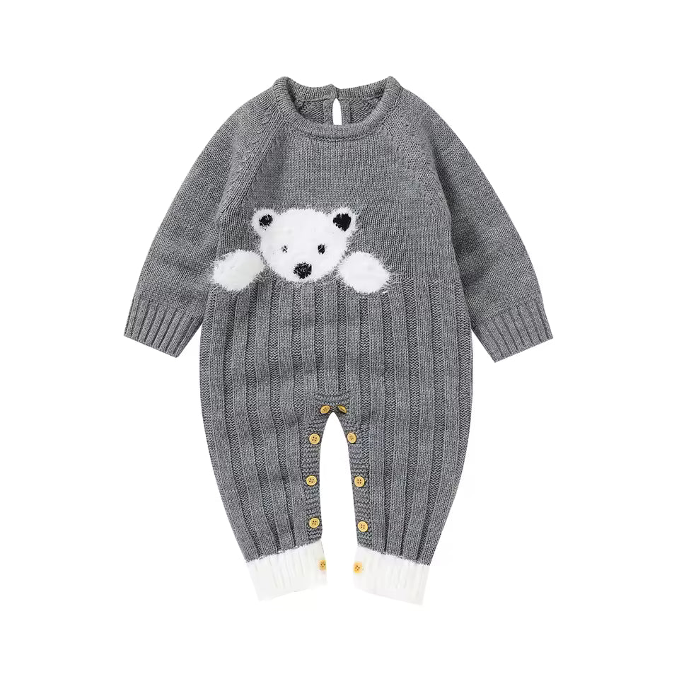 Knitted Romper with Cartoon Bear