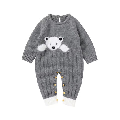 Knitted Romper with Cartoon Bear