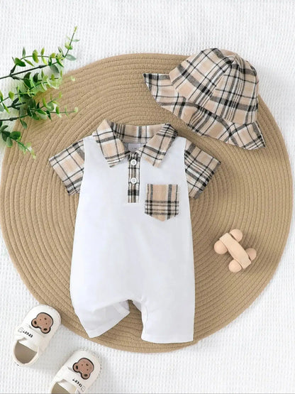 Baby Jumpsuit Summer Checked Pattern Short Sleeves 