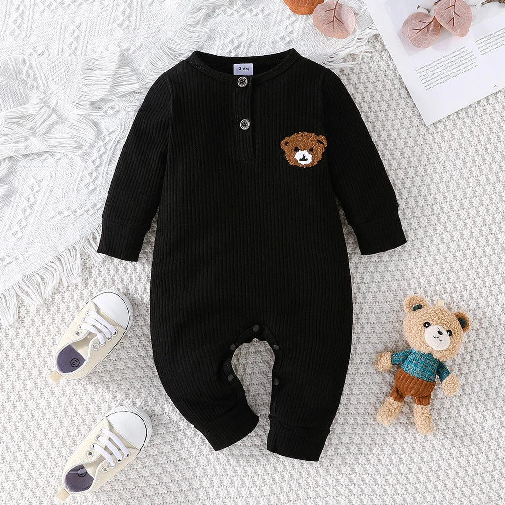 Baby Romper with Cartoon Bear Long Sleeve