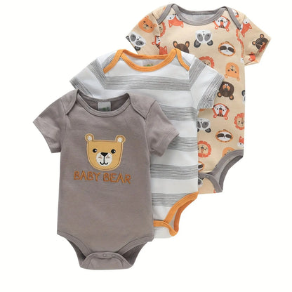 3 Piece Baby Romper Set Short Sleeve Summer Outfit