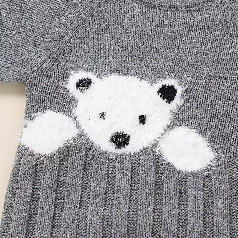 Knitted Romper with Cartoon Bear
