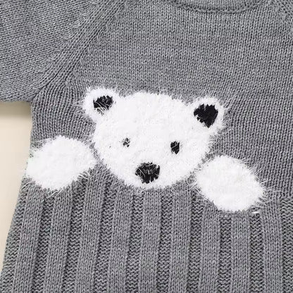 Knitted Romper with Cartoon Bear