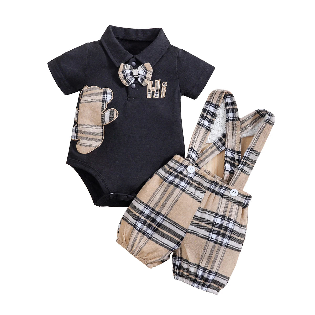 2-Piece Baby Boy Set Bear Bodysuit + Bib Pants 