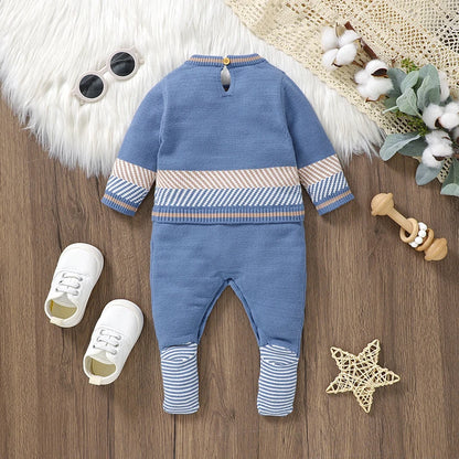 Knitted Baby Romper Long Sleeve - Autumn &amp; Winter Blue 