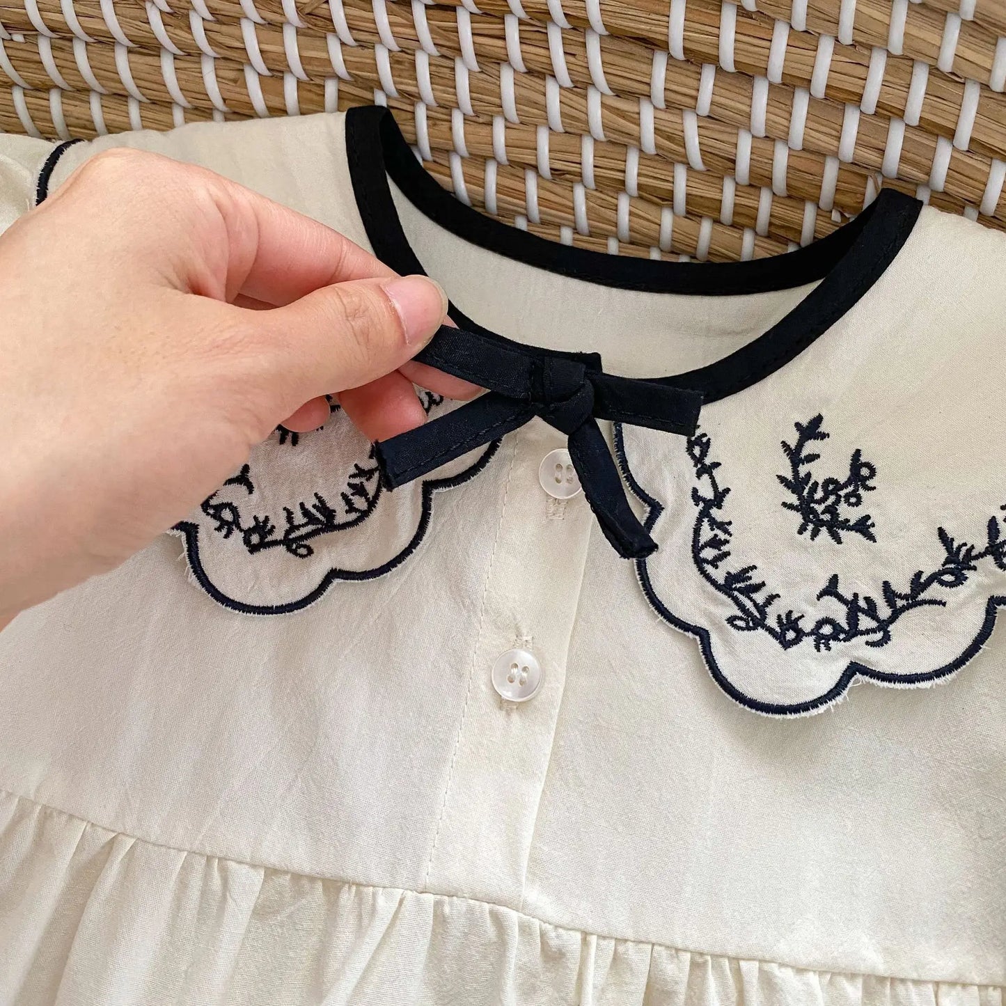 Baby Girls Summer Romper – Embroidered Lapel 