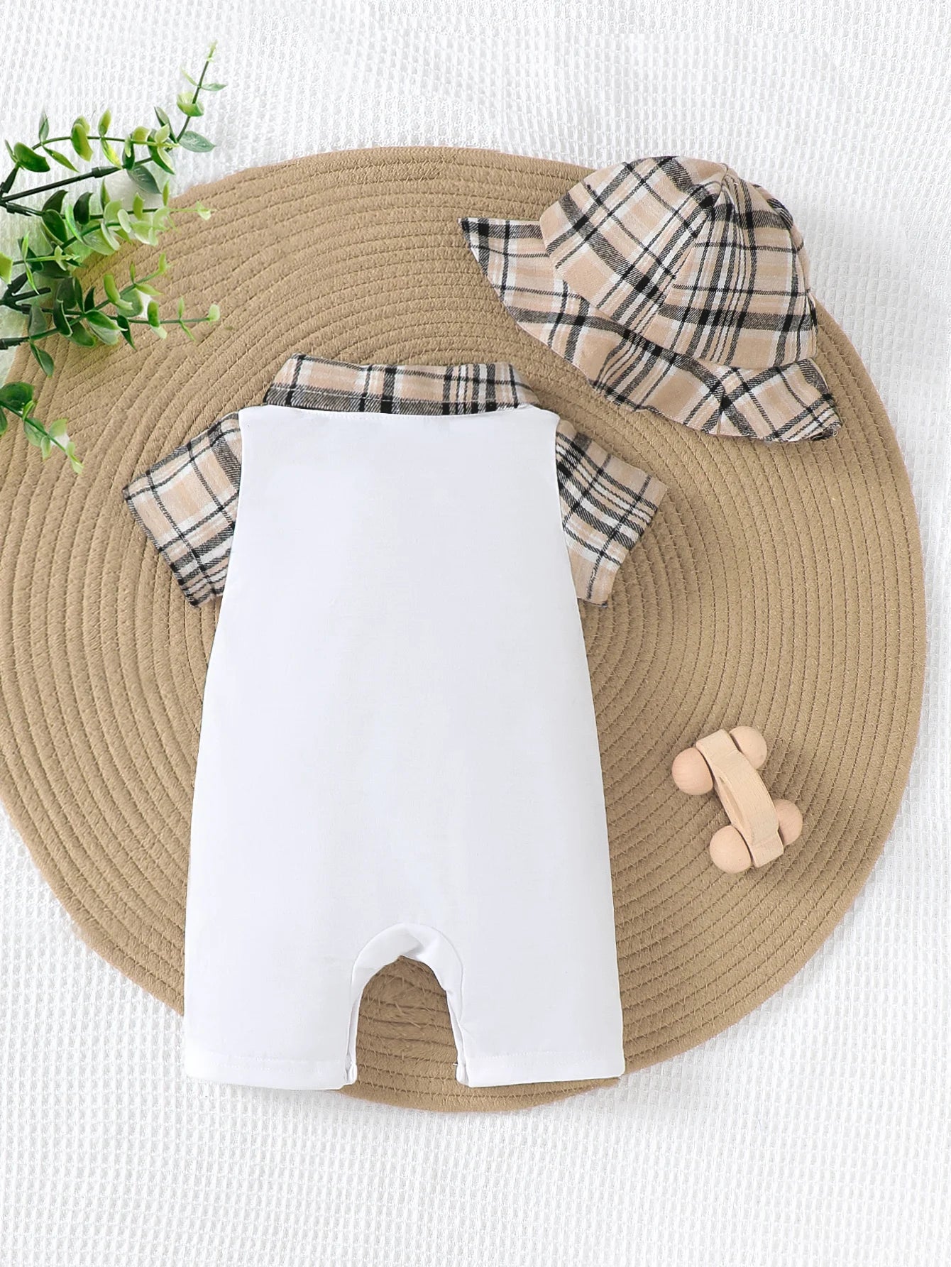 Baby Jumpsuit Summer Checked Pattern Short Sleeves 