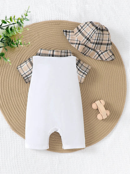 Baby Jumpsuit Summer Checked Pattern Short Sleeves 