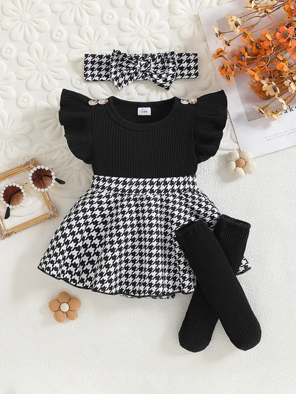 Summer Dress Baby Girl Checked Pattern Black