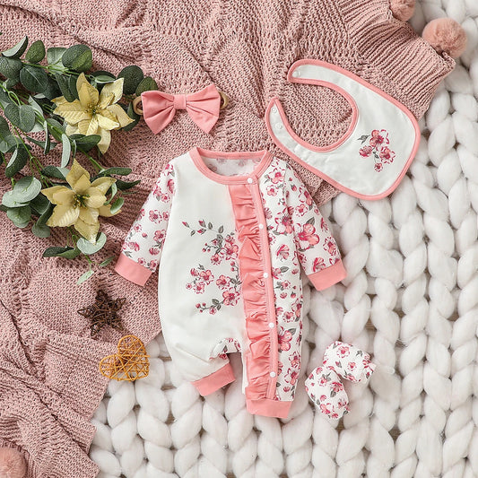 Baby Girl Jumpsuit Set Floral Print Long Sleeve 