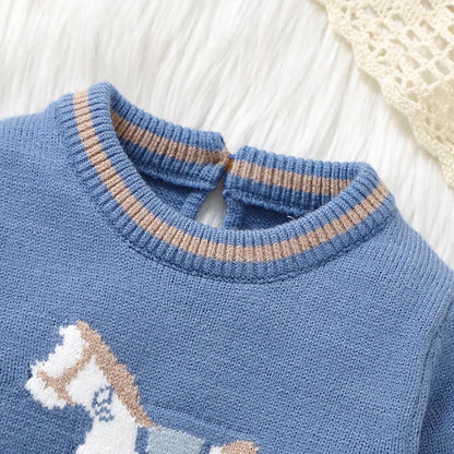 Knitted Baby Romper Long Sleeve - Autumn &amp; Winter Blue 