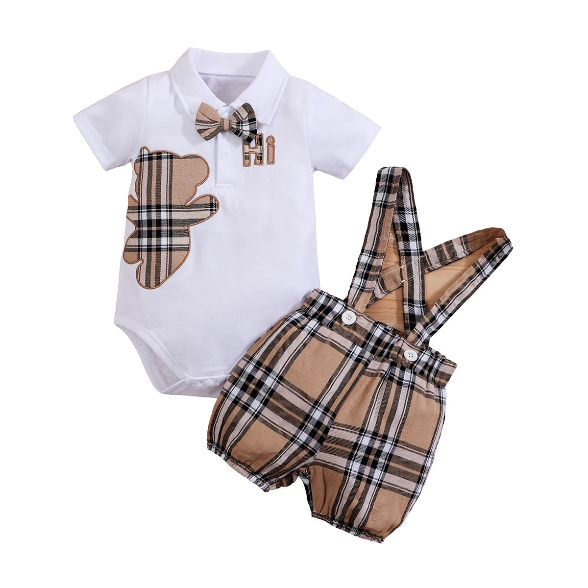 2-Piece Baby Boy Set Bear Bodysuit + Bib Pants 