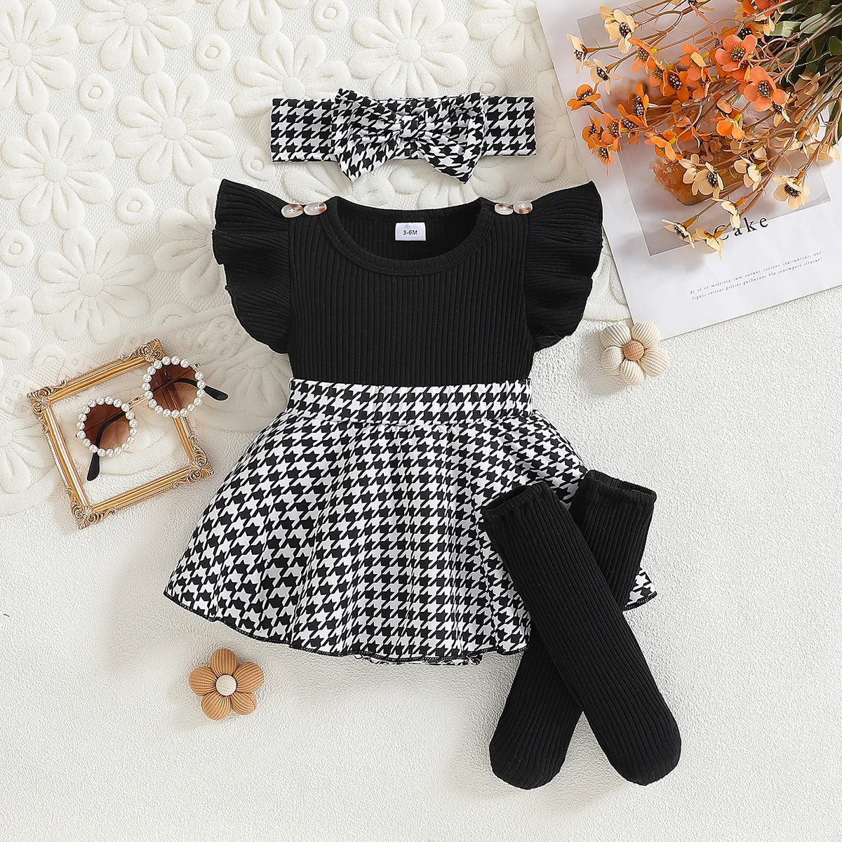 Summer Dress Baby Girl Checked Pattern Black