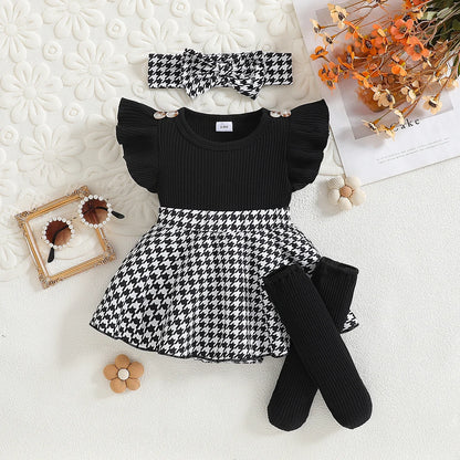 Summer Dress Baby Girl Checked Pattern Black