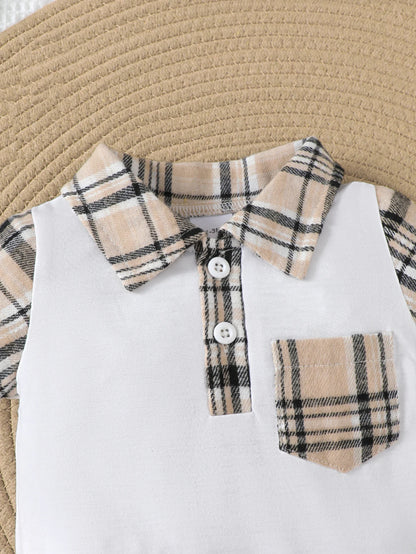 Baby Jumpsuit Summer Checked Pattern Short Sleeves 