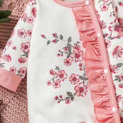 Baby Girl Jumpsuit Set Floral Print Long Sleeve 
