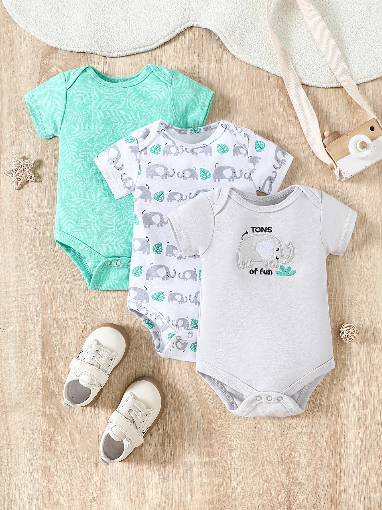 3 Piece Baby Romper Set Short Sleeve Summer Outfit