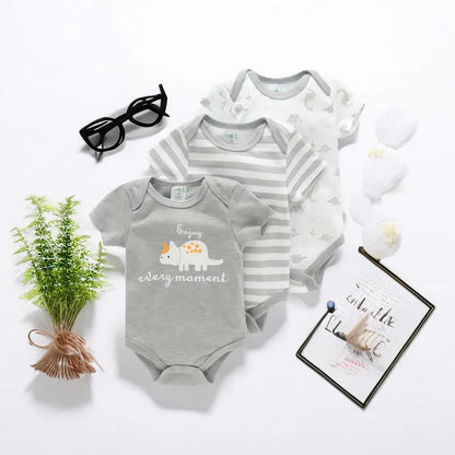 3 Piece Baby Romper Set Short Sleeve Summer Outfit