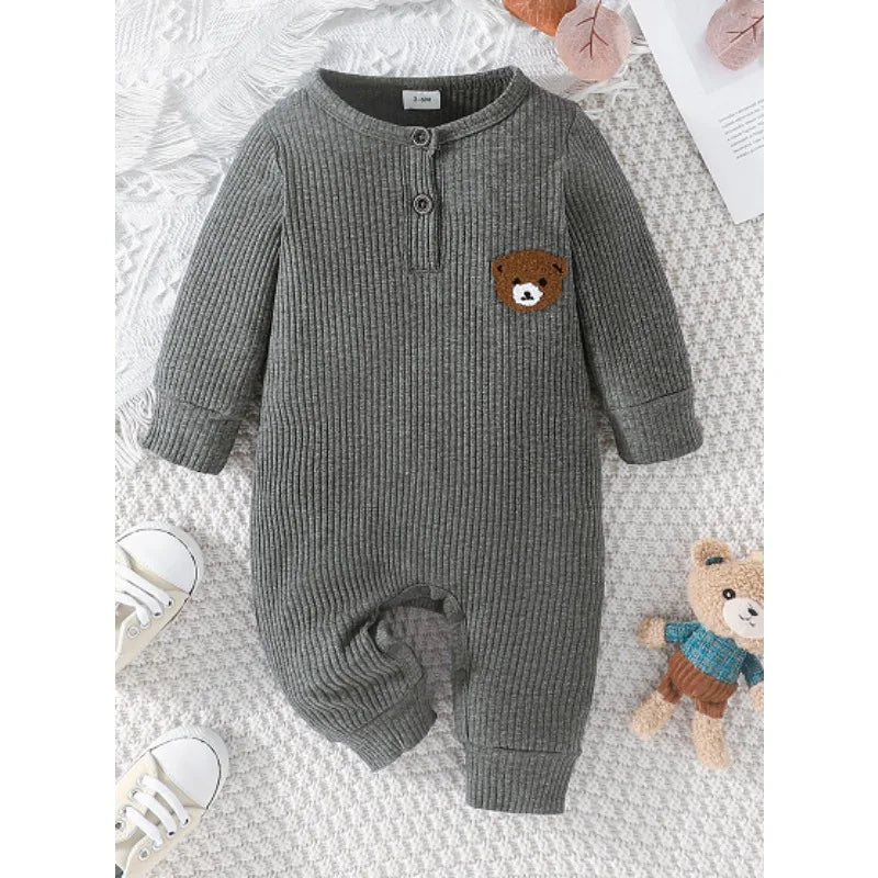 Baby Romper with Cartoon Bear Long Sleeve