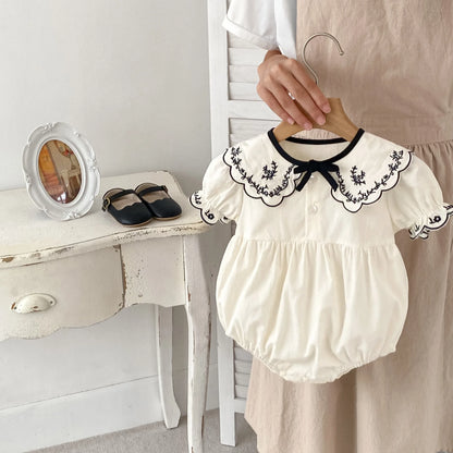 Baby Girls Summer Romper – Embroidered Lapel 