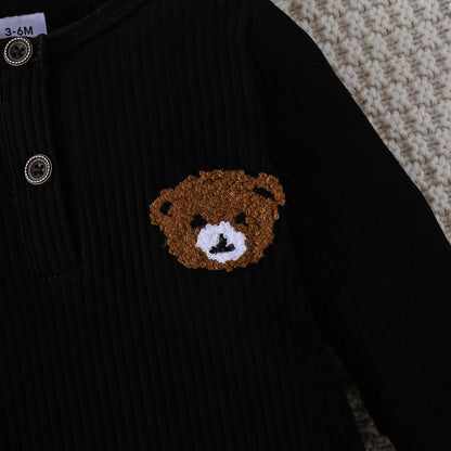 Baby Romper with Cartoon Bear Long Sleeve
